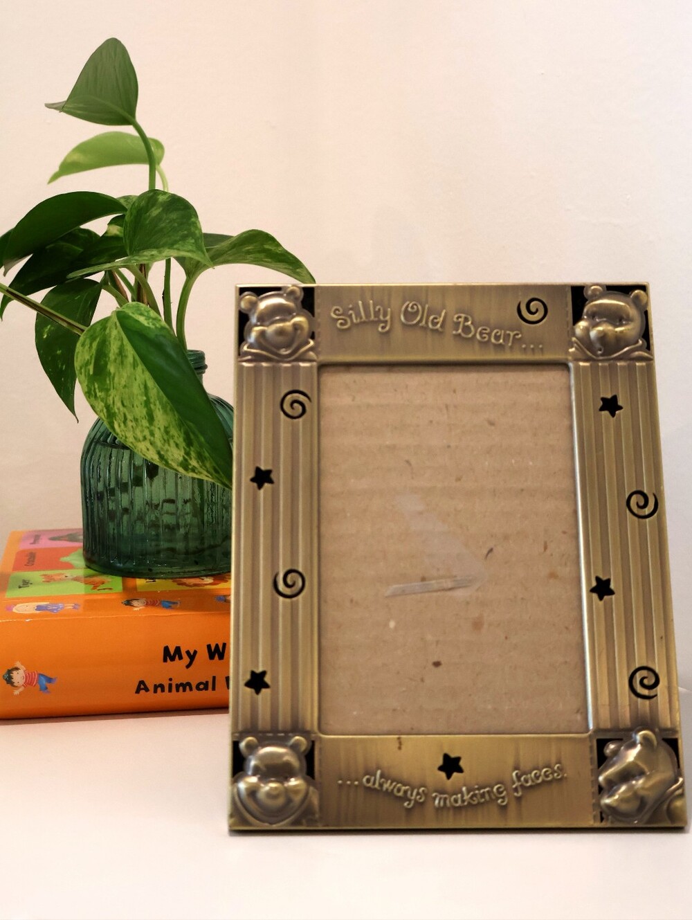 Y2K Disney Intercraft Winne the Pooh Brushed Brass 4×6 Picture Frame Silly Bear